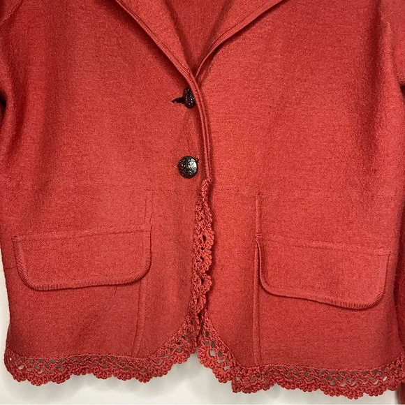VTG 100% Wool Artsy Quirky Lace Trim Longsleeve Buttons Pocket Fall Cardigan - Picture 3 of 9